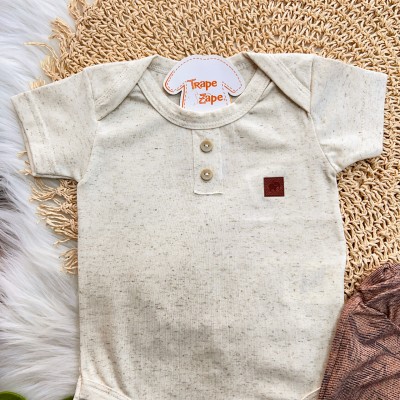 Conj. Body Manga Curta em Linho e Bermuda Folhagem Dino - Areia